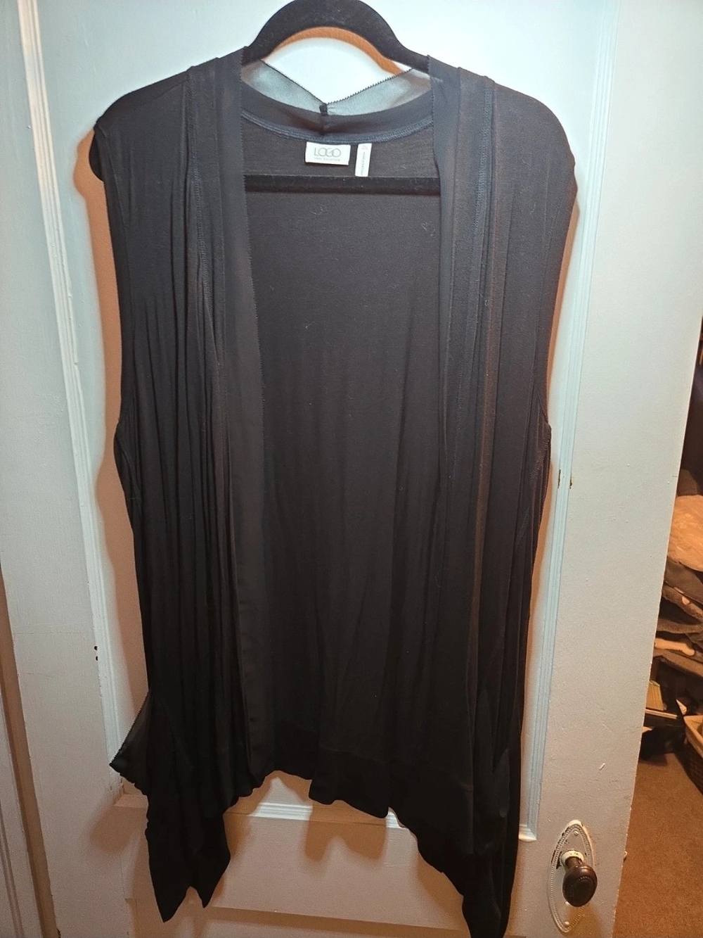 LOGO by Lori Goldstein Black Sleeveless Draped Open-Front Vest